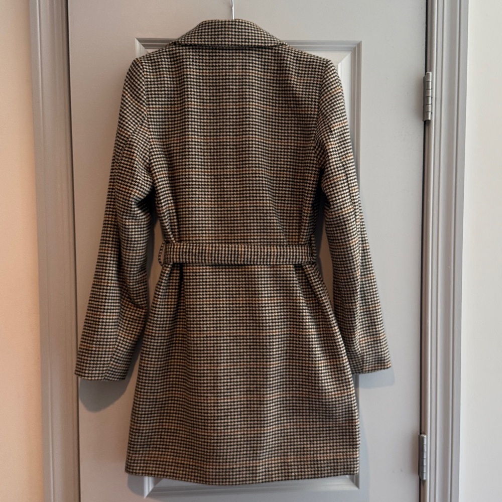 H&M tie belt houndstooth coat size small - Picture 3 of 5